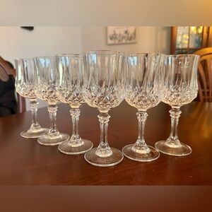 Vintage Cristal D'Arques Longchamp Wine Goblets Set Of 6 Made In France Signed